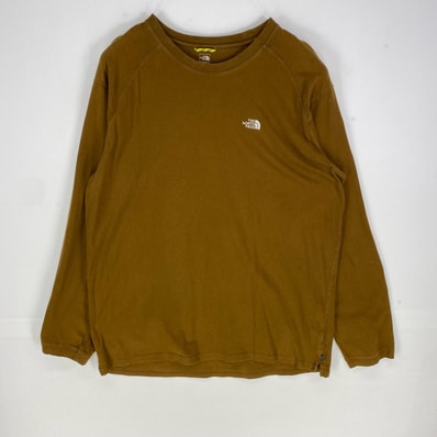 古着 ザ・ノースフェイス THE NORTH FACE 長袖Tシャツ ワンポイント 刺繍 クルーネック ロンT XL ブラウン系 メンズ