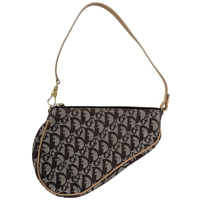 Christian Dior クリスチャンディオール ハンドバッグ トロッター サドルバッグ ショルダーバッグ 肩掛け キャンバス レザー ブラウン 茶 ゴールド金具 レディース【中古品】