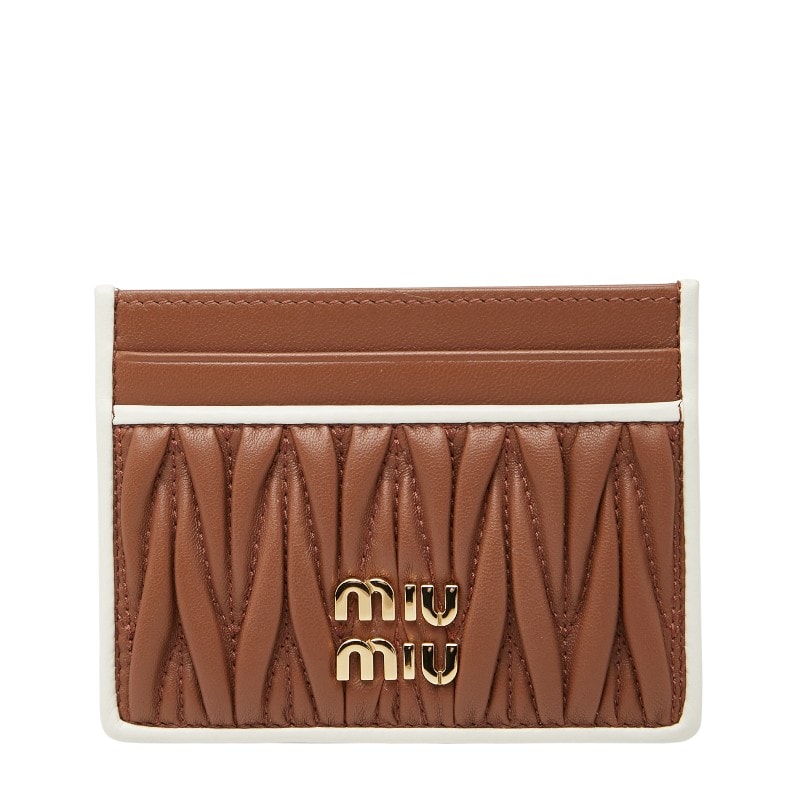 ミュウミュウ マテラッセ カードケース パスケース ブラウン ホワイト レザー レディース MIUMIU 【中古】