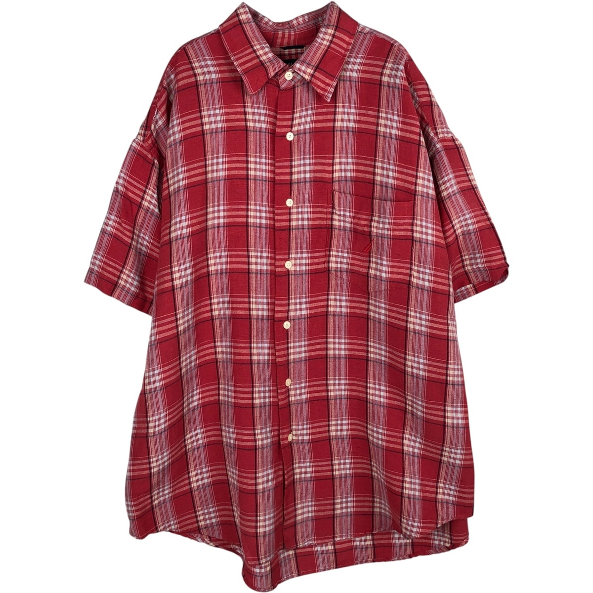 古着 00年代~ ノーティカ NAUTICA チェック柄 半袖 レーヨン×リネンシャツ メンズXL相当/eaa632109