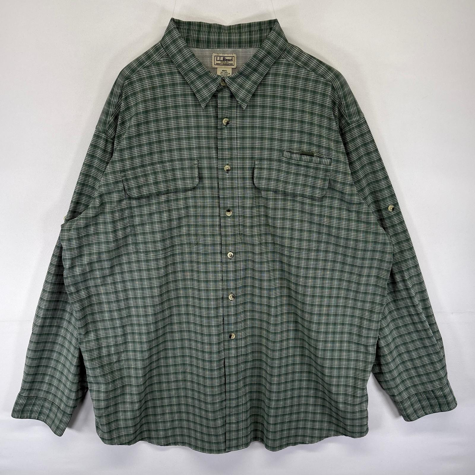 古着 エルエルビーン L.L.Bean 長袖シャツ 大きいサイズ 胸ポケット アウトドア 2XL  グリーン系 チェック メンズ