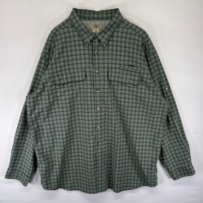 古着 エルエルビーン L.L.Bean 長袖シャツ 大きいサイズ 胸ポケット アウトドア 2XL グリーン系 チェック メンズ