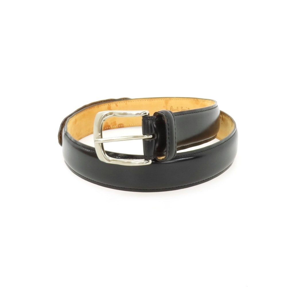 【中古】ポールスミス Paul Smith シェルコードバン レザー ベルト ブラックxシルバー【サイズM】【メンズ】