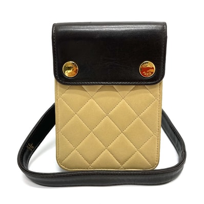 シャネル CHANEL マトラッセ バイカラー カバン ポーチ ポシェット ウエストバッグ ラムスキン ブラック×ベージュ