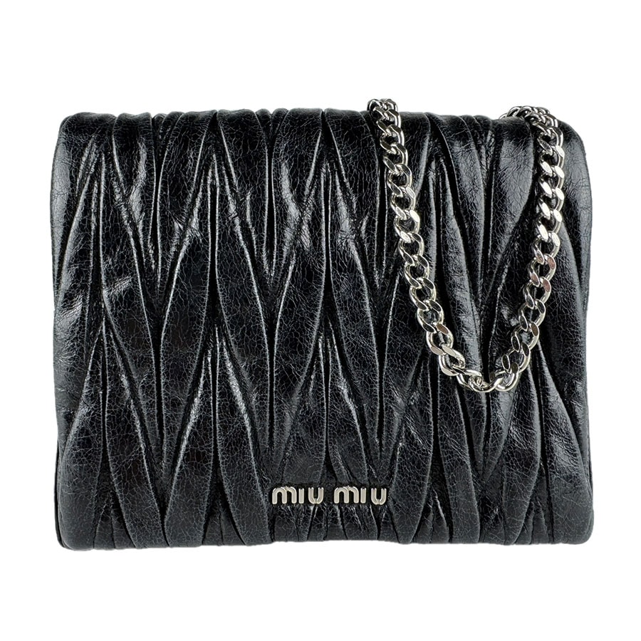 ミュウミュウ MIUMIU ショルダーバッグ レザー ブラック レディース【中古】 z9274
