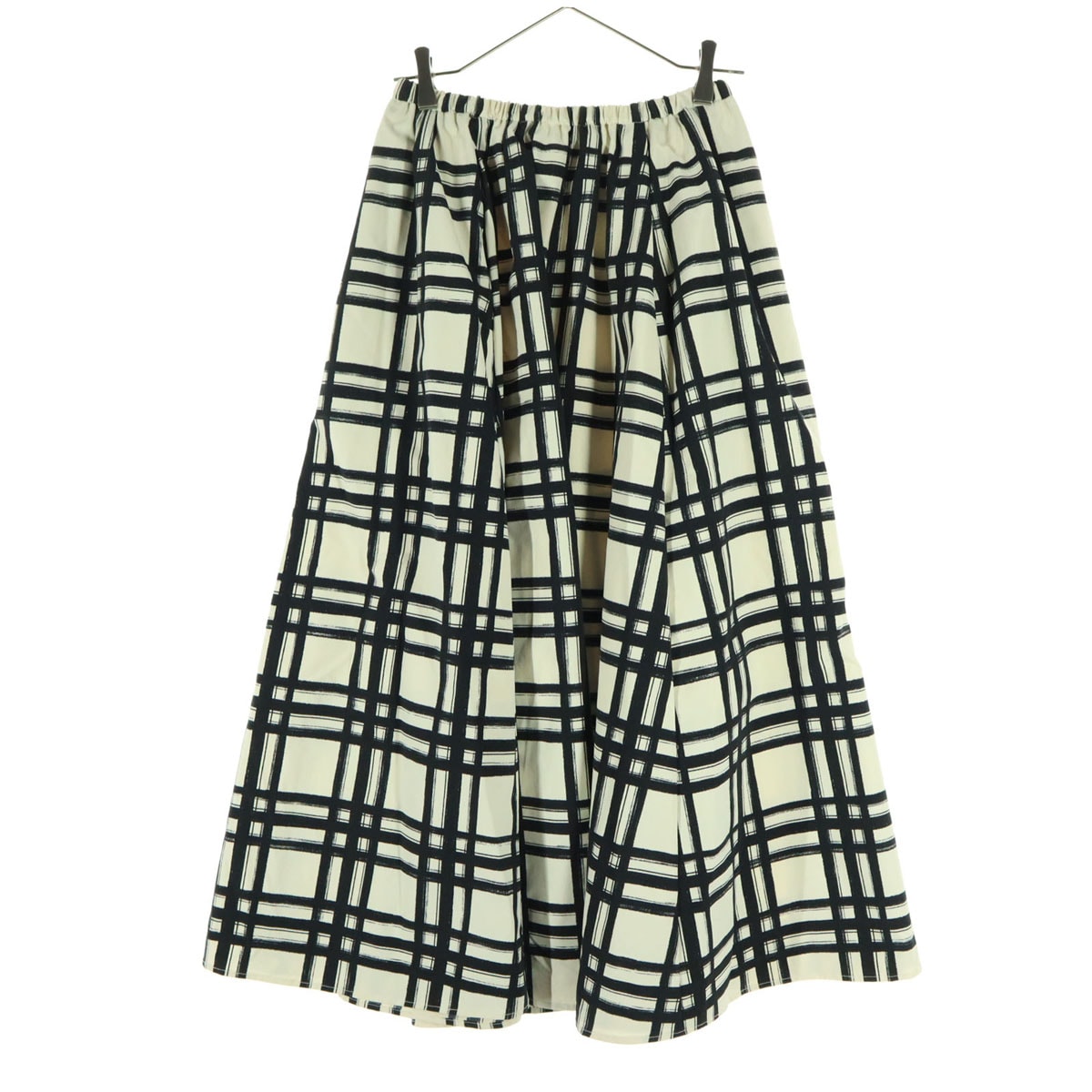 Mila Owen ミラオーウェン チェック柄 バイカラー ロング丈 ウエストゴムサスペンダー スカート オフホワイト系 09WFS241911