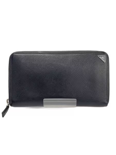 PRADA Saffiano Leather Zip Around Wallet "Black"