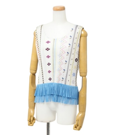 PLEATS PLEASE ISSEY MIYAKE プリーツプリーズ イッセイミヤケ タンクトップ サイズ3 プリーツ フリンジ ノースリーブ Uネック【最終値下げ】 ブランド古着【中古】20240229/GP4365