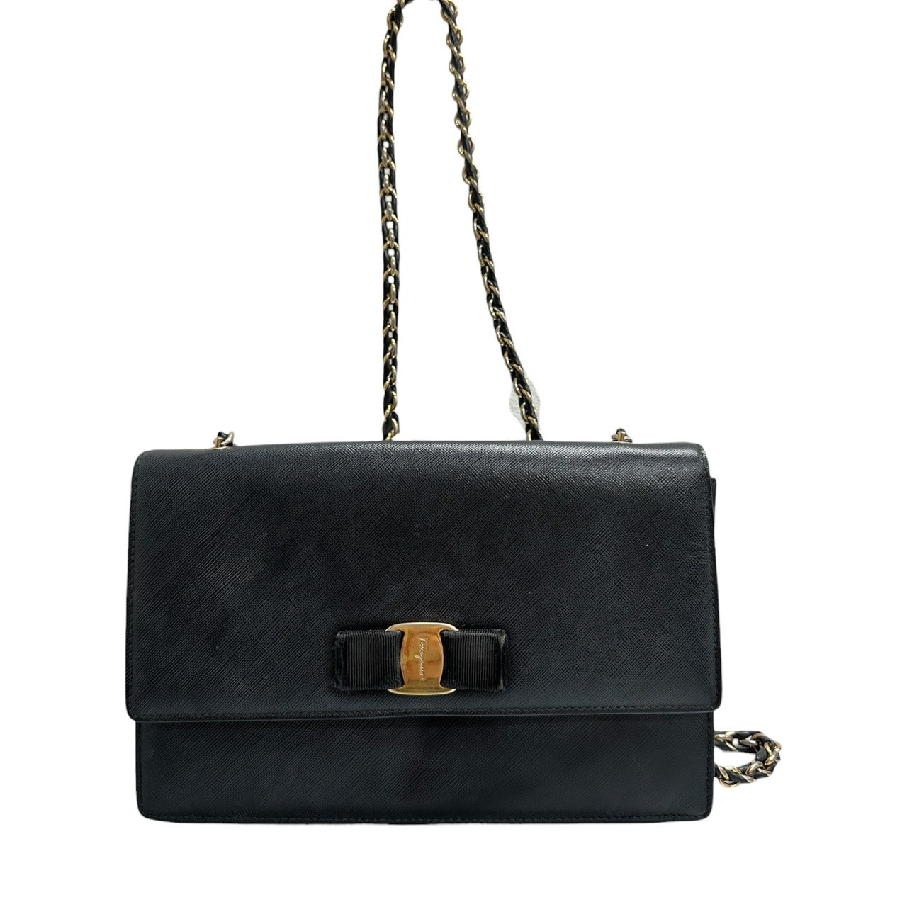 Salvatore Ferragamo サルヴァトーレフェラガモ ヴェラ ネイビー レザー ショルダーバッグ S1-00133 【中古】