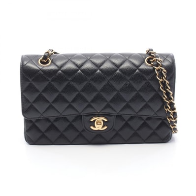 シャネル CHANEL マトラッセ Wフラップ ショルダーバッグ バッグ キャビアスキン(グレインドカーフ) レディース ブラック系 【中古】