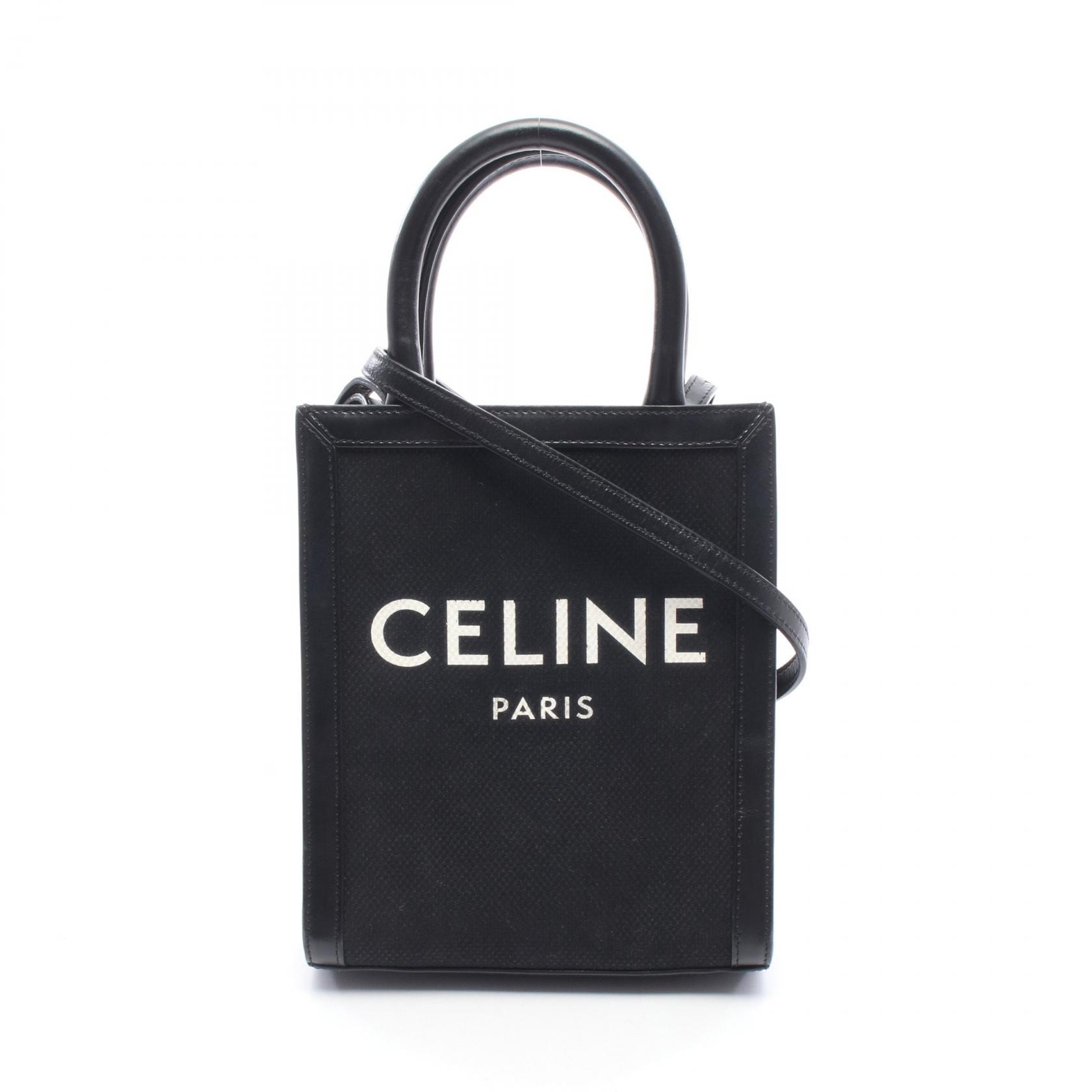 セリーヌ CELINE ミニ バーティカルカバ 2WAY ショルダーバッグ バッグ キャンバス レザー レディース ブラック系 【中古】