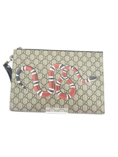 GUCCI Bestiary Pouch With Kingsnake "Beige/Ebony"