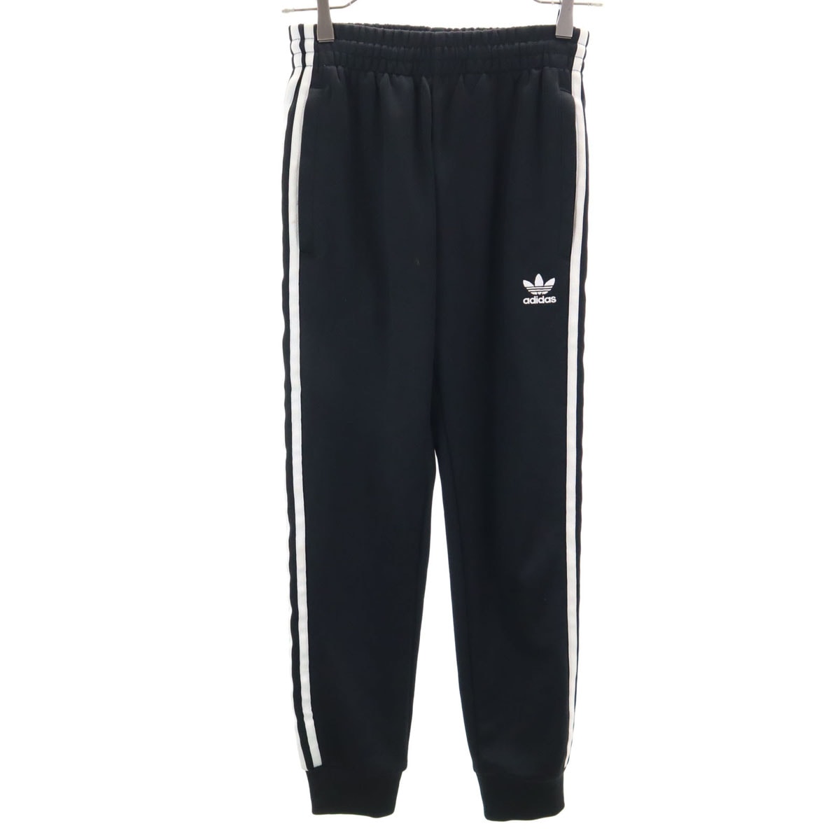 adidas アディダス トレフォイルロゴ刺繍 トレーニング ロングジャージパンツ XS 黒 3ライン