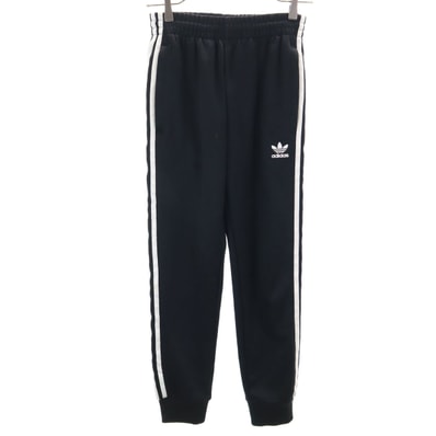 adidas アディダス トレフォイルロゴ刺繍 トレーニング ロングジャージパンツ XS 黒 3ライン