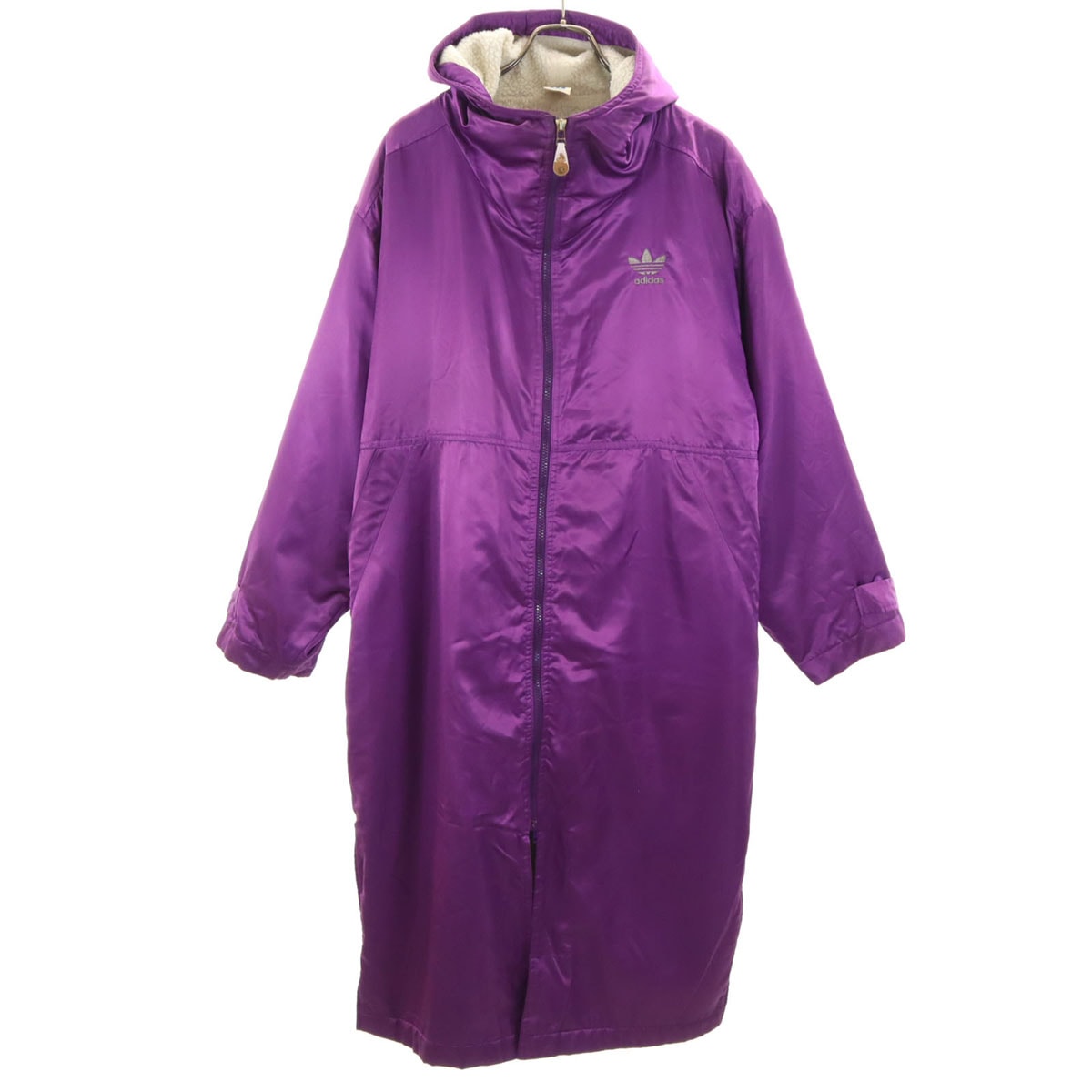 adidas アディダス 80s トレフォイルロゴ デサント製 ヴィンテージ バックプリント ベンチコート M パープル系 裏ボア