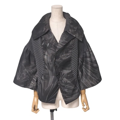 ISSEY MIYAKE イッセイミヤケ ジャケット サイズ2 変形 切替 プリーツ プリント ベルスリーブ ワイドカラー ブランド古着【中古】20250502/RA4550