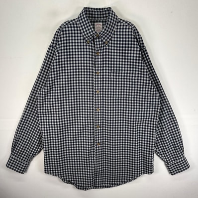 古着 ブルックスブラザーズ Brooks Brothers 長袖シャツ ボタンダウン 胸ポケット M ネイビー系 チェック メンズ