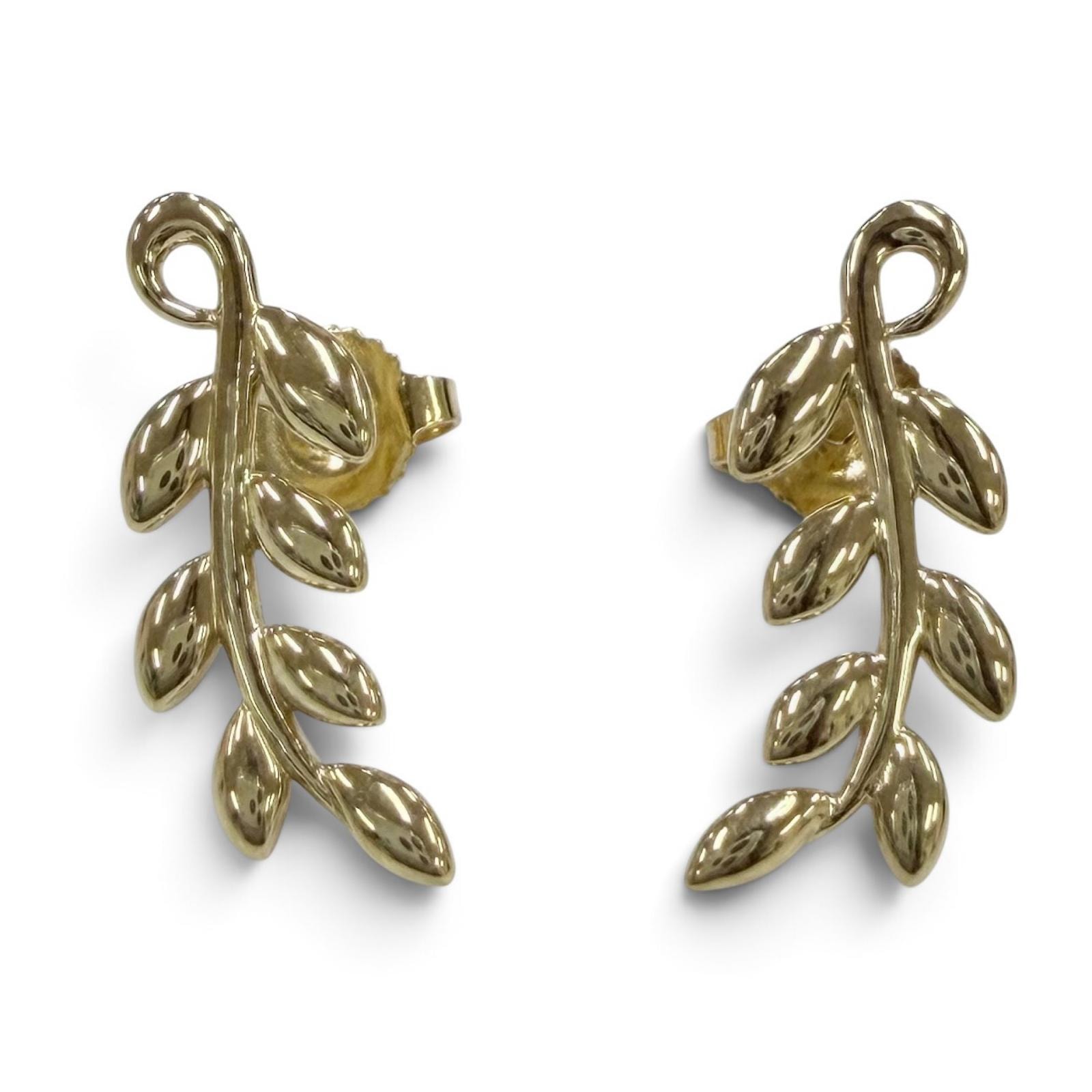 極美品 ティファニー オリーブ リーフ クライマー ピアス イエローゴールド