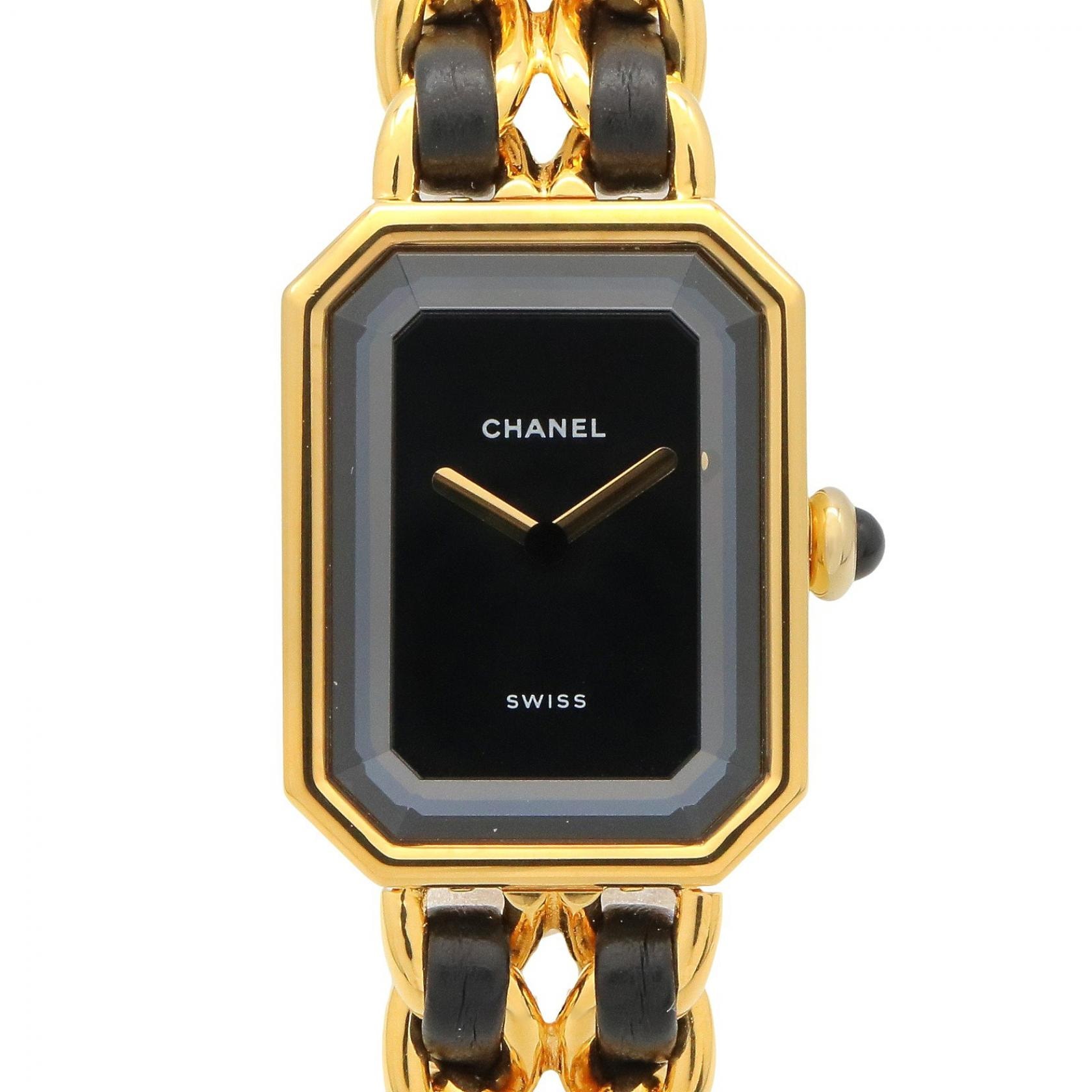 シャネル CHANEL プルミエール L 腕時計 時計 GP(ゴールドメッキ) レザーベルト レディース ブラック系 H0001 【中古】
