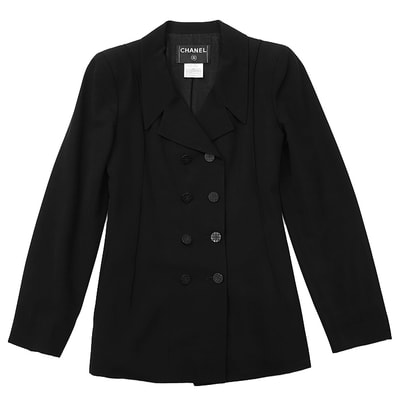 CHANEL シャネル ヴィンテージ ジャケット サイズ 36 レディース 01P P17463 2001年製 テーラード ダブルブレスト ウール100% ココマーク カメリアライニング アウター ブラック 黒 フランス製