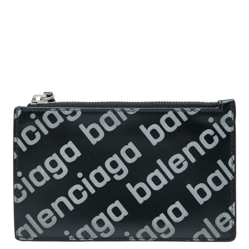 バレンシアガ ロゴライン モチーフ コインケース 小銭入れ カードケース 640535 ブラック レザー レディース BALENCIAGA 中古