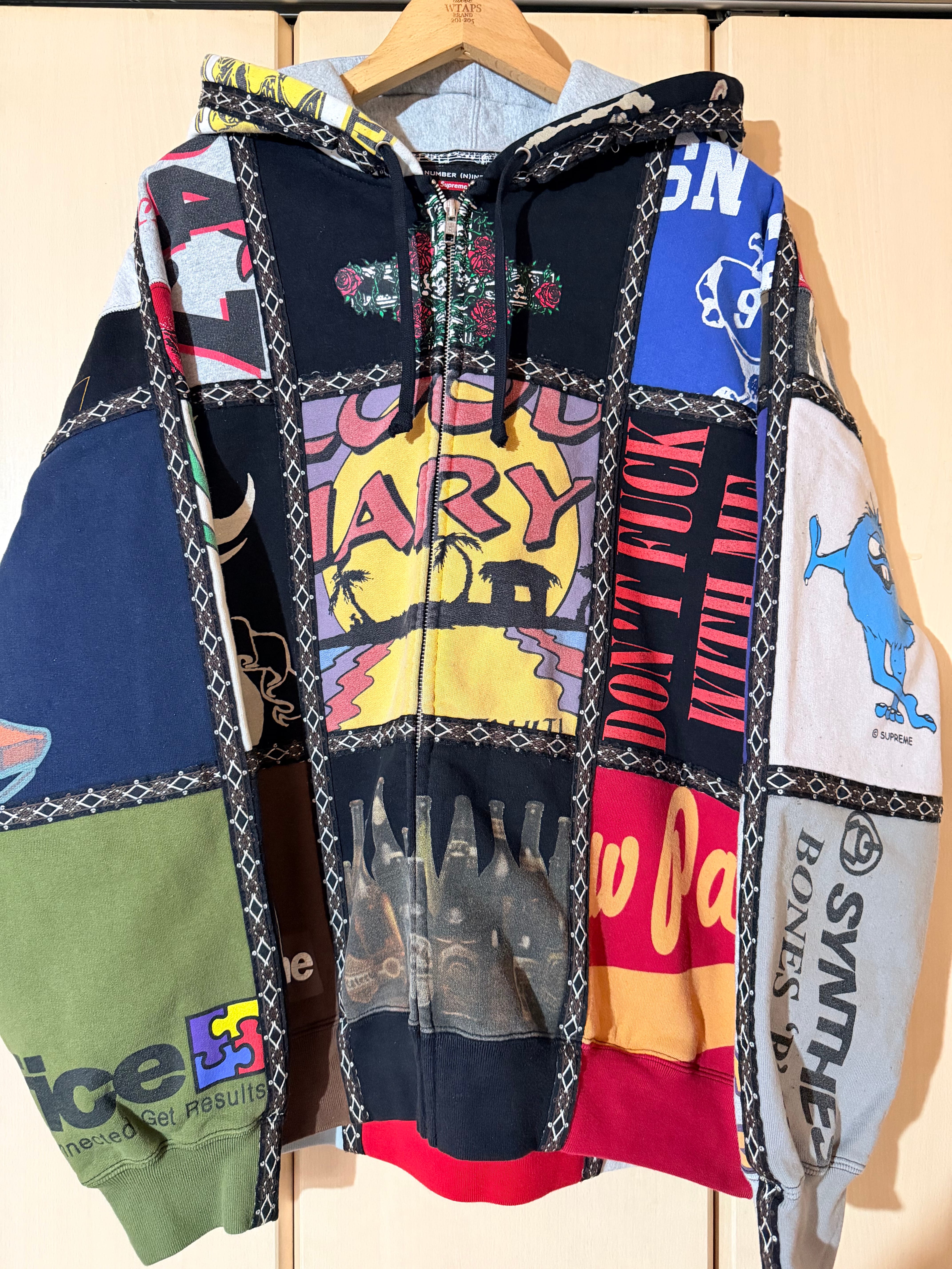 Supreme x Number (N)ine Patchwork Zip Up Hooded Sweatshirt "Multi"