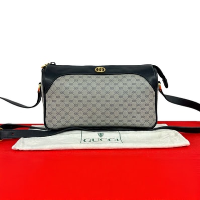 GUCCI グッチ マイクロGG 柄 ロゴ 金具 レザー PVC ショルダーバッグ ネイビー
39452