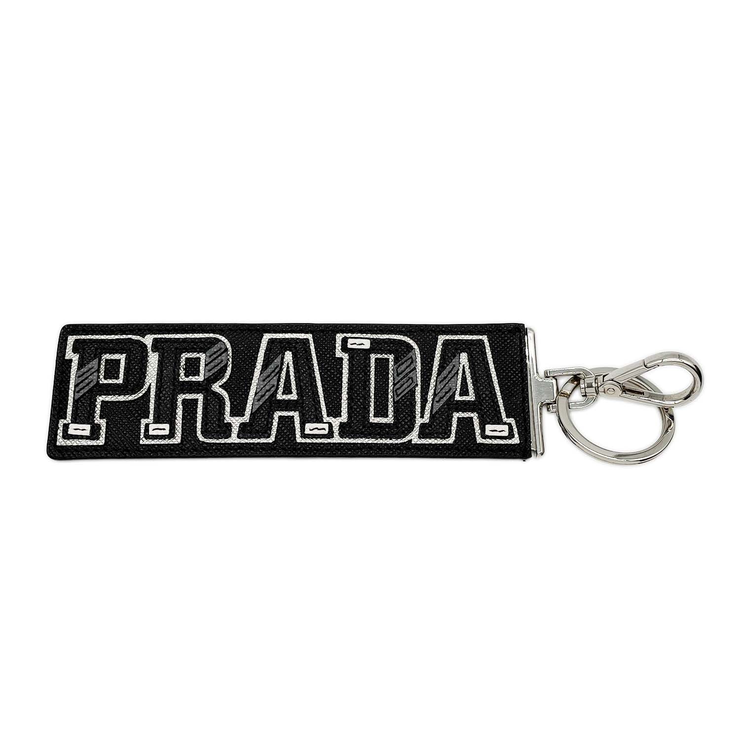 PRADA プラダ ロゴ キーリング キーホルダー
 トリック レザー ブラック ユニセックス
 【中古】