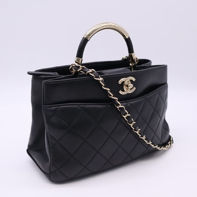 美品 CHANEL シャネル ラムスキン マトラッセ 2way ターンロック ハンドバッグ - 2wayハンドバッグ ブラック ゴールド ラムスキン レディース
