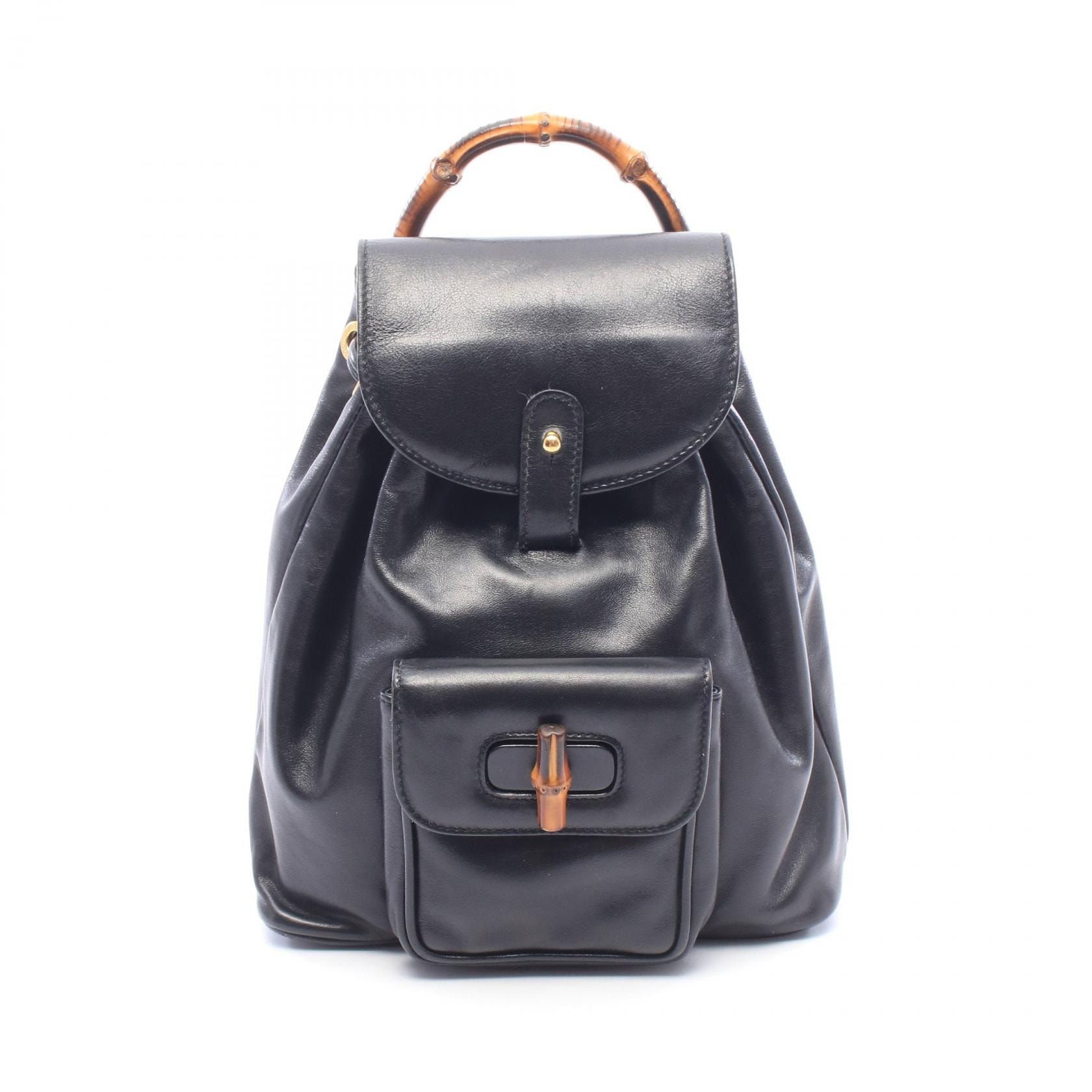 グッチ GUCCI バンブー リュックサック バックパック バッグ レザー レディース ブラック系 003・1705・0030 【中古】
