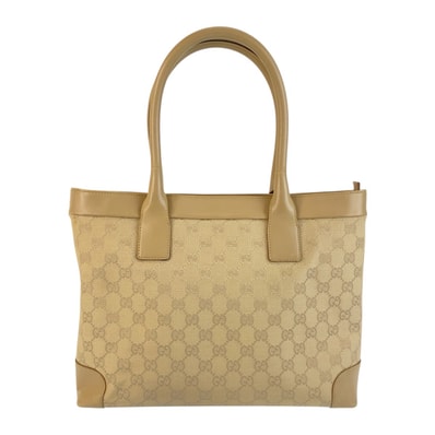 美品 GUCCI グッチ ベージュ ゴールド金具 GGキャンバス レザー/ トートバッグ ショルダーバッグ 506498 【中古】