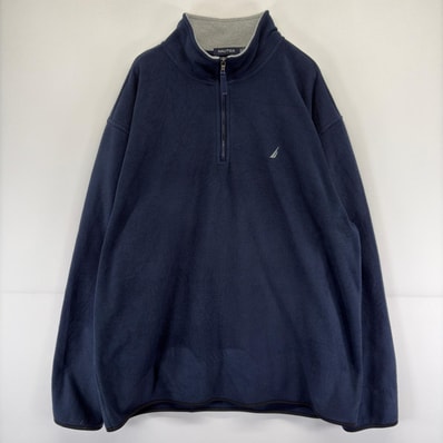 古着 ノーティカ NAUTICA トレーナー ハーフジップ プルオーバー ワンポイント ロゴ 刺繍 大きいサイズ フリース 2XL ネイビー メンズ