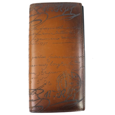 良品 ベルルッティ スクリット カリグラフィ 二つ折り 長財布 札入れ ブラウン