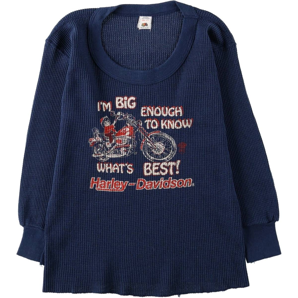 古着 80年代 フルーツオブザルーム FRUIT OF THE LOOM Harley-Davidson ハーレーダビッドソン モーターサイクル サーマルロンT ワッフル USA製 レディースS相当 ヴィンテージ/eaa665635