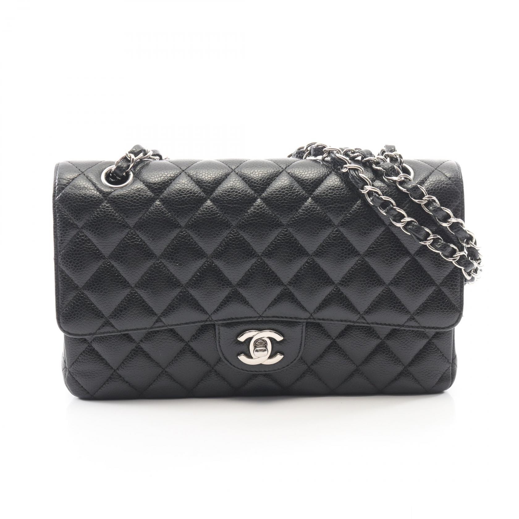 シャネル CHANEL マトラッセ Wフラップ ショルダーバッグ バッグ キャビアスキン(グレインドカーフ) レディース ブラック系 A01112 【中古】