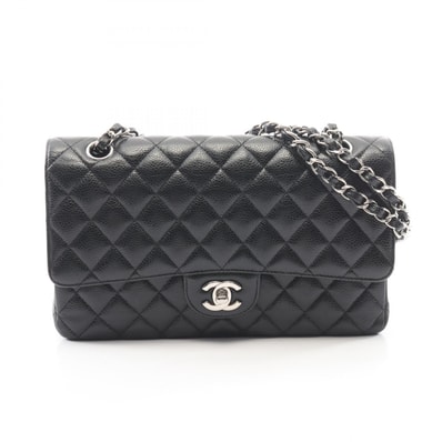 シャネル CHANEL マトラッセ Wフラップ ショルダーバッグ バッグ キャビアスキン(グレインドカーフ) レディース ブラック系 A01112 【中古】