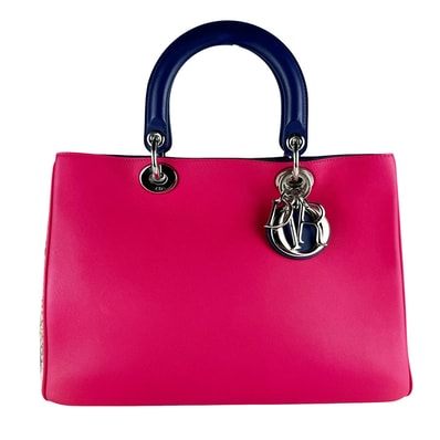 クリスチャンディオール Christian Dior ハンドバッグ ディオリッシモ レザー/パイソン マゼンタ/ネイビーブルー/ベージュ レディース【中古】 z10490