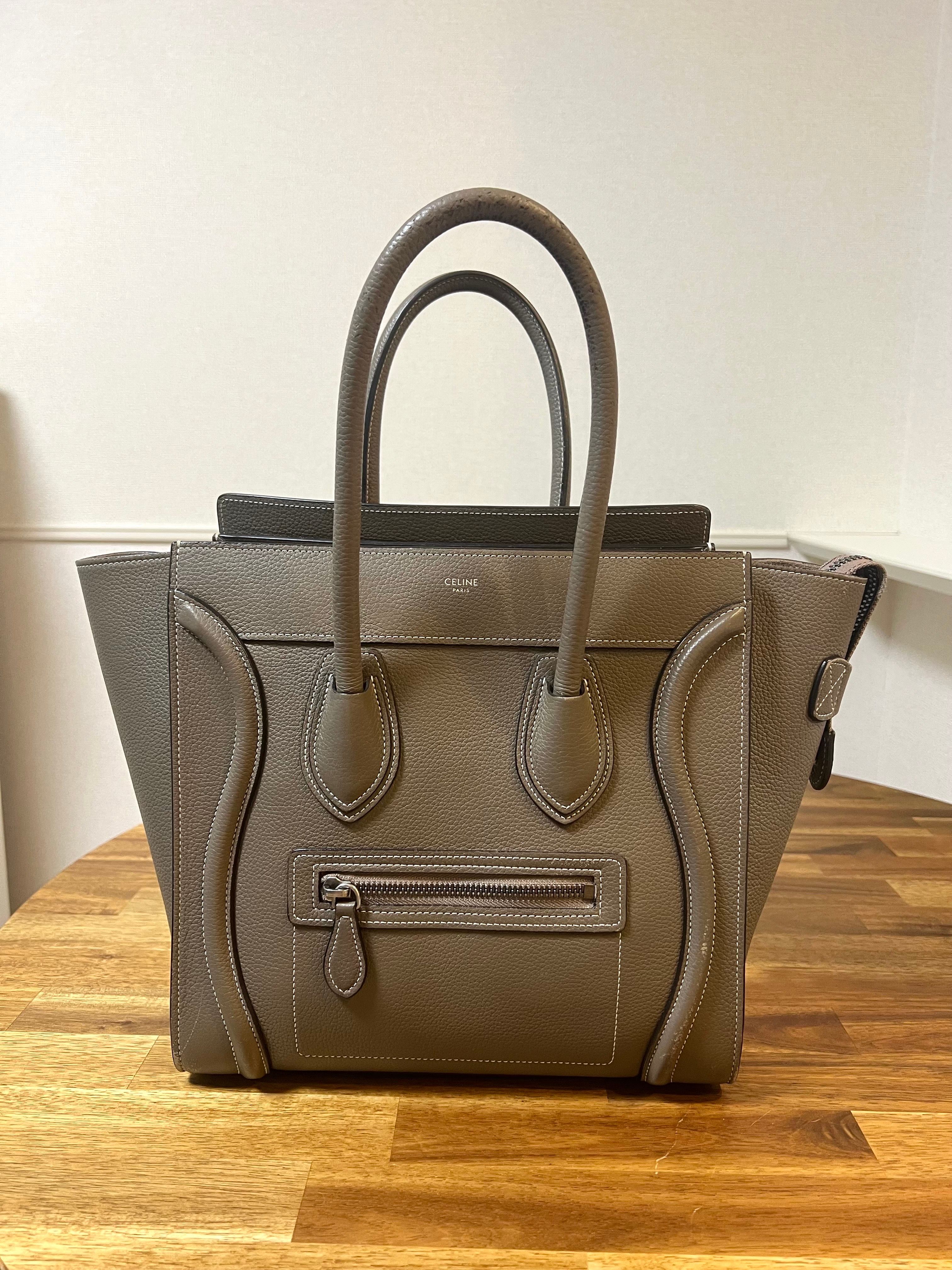 CELINE Micro Luggage Handbag In Baby Drummed Calfskin "Kohl"