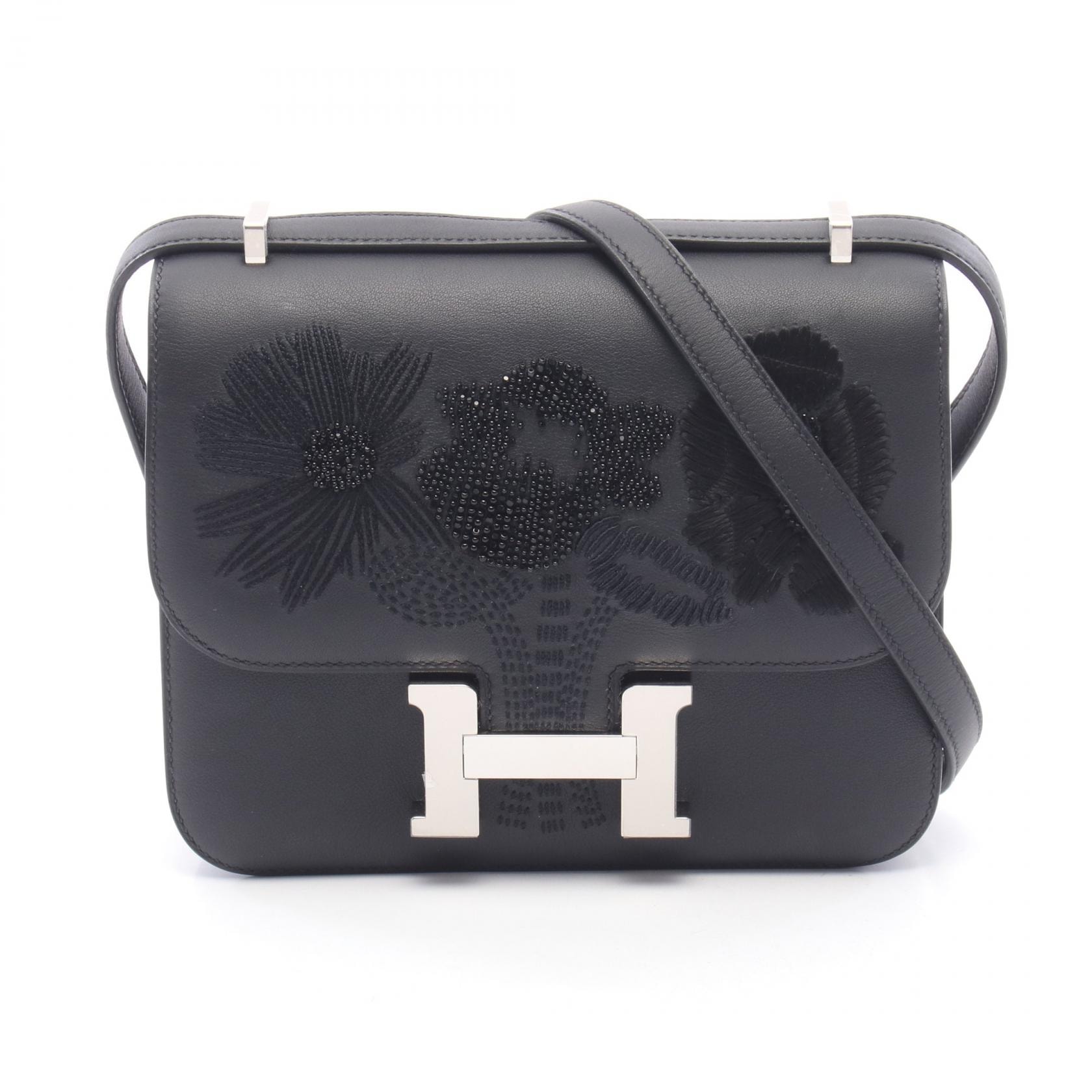 エルメス HERMES コンスタンス3 ミニ dancing flowers ショルダーバッグ バッグ レザー カーフ(牛革) ヴォースイフト ヴォースイフト ブラック(エルメス) W刻印(2024年製造) レディース ブラック系 【中古】