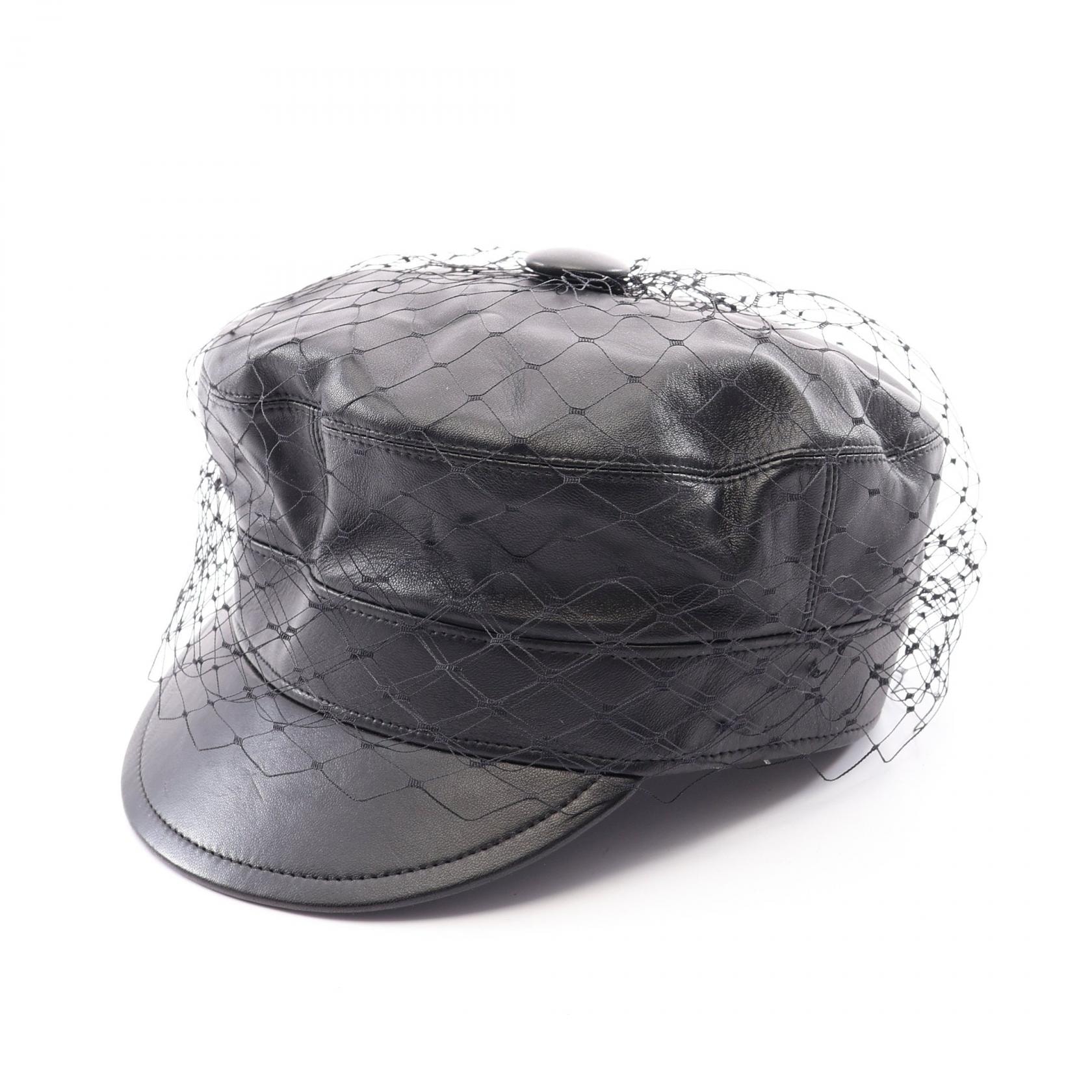 ディオール Dior キャスケット ベール付き 帽子 レザー レディース ブラック系 【中古】