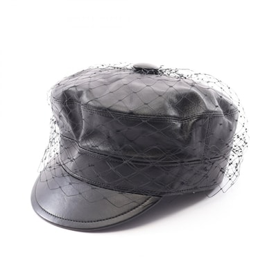 ディオール Dior キャスケット ベール付き 帽子 レザー レディース ブラック系 【中古】