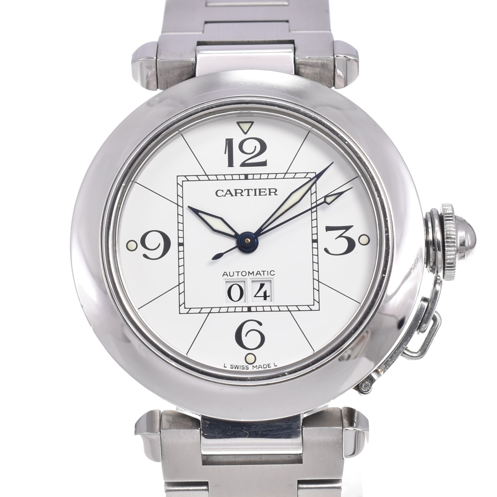 カルティエ CARTIER W31055M7 パシャC ビッグデイト ホワイト 自動巻き ユニセックス 美品 腕時計 D#149630