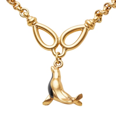 サルヴァトーレフェラガモ アザラシ モチーフ チェーン ネックレス ゴールド メッキ レディース Salvatore Ferragamo 中古