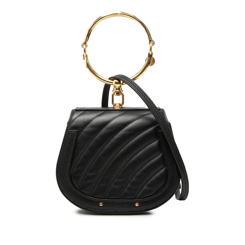 クロエ ナイル ブレスレットバッグ ハンドバッグ ショルダーバッグ 2WAY ブラック ゴールド レザー メッキ レディース Chloe 中古
