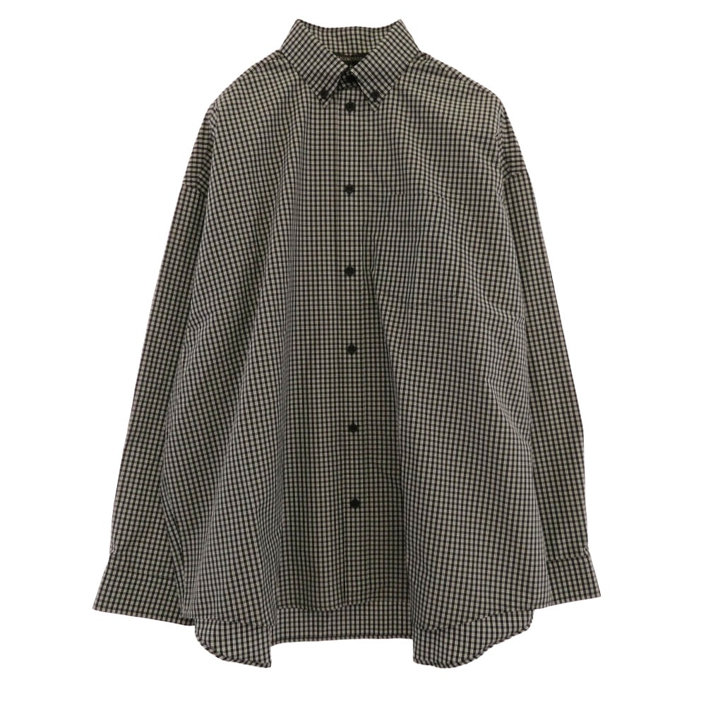 BALENCIAGA バレンシアガ 長袖シャツ 725377 TLM11 バックロゴ コットンポプリン 長袖 チェック シャツ ブラック系 2【極上美品】【中古】