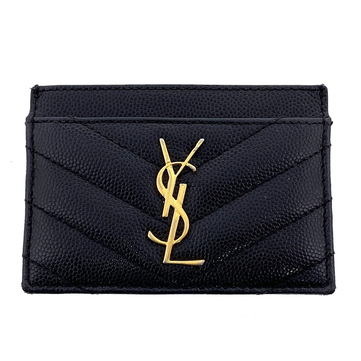 【値下げ】YVES SAINT LAURENT イヴ・サンローラン カードケース カードケース グレインカーフレザー ブラック レディース【中古】