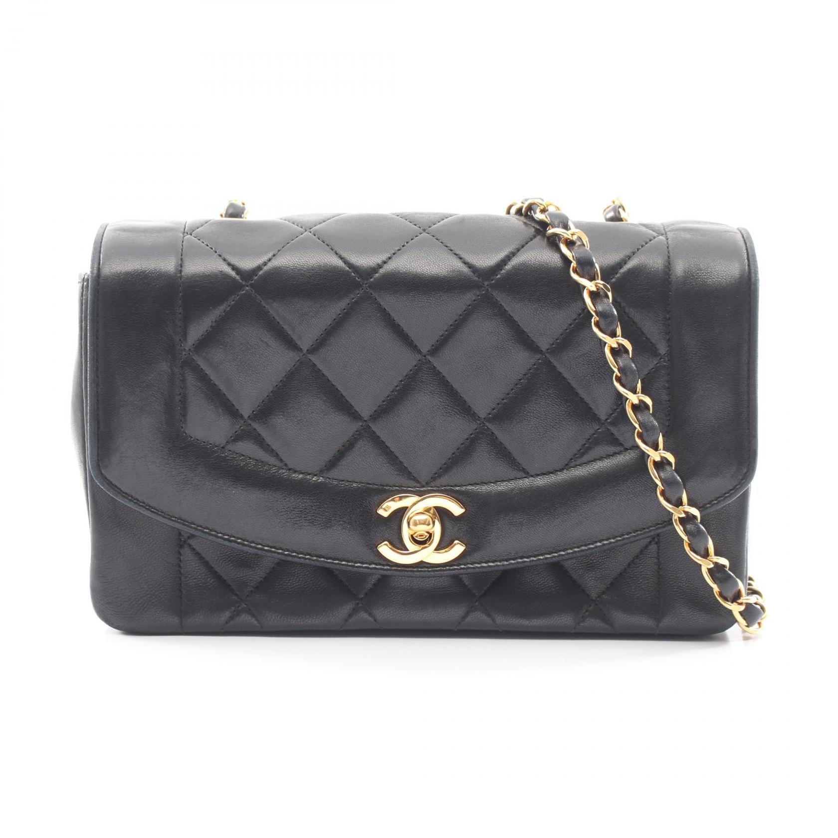 シャネル CHANEL マトラッセ ダイアナフラップ ショルダーバッグ バッグ ラムスキン(羊革) レディース ブラック系 A01164 【中古】