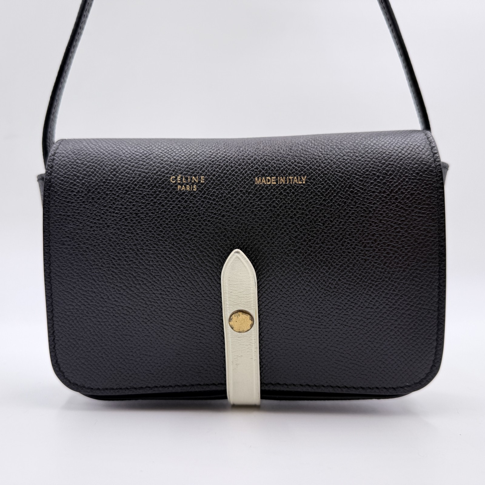 C 1円 セリーヌ CELINE 斜め掛け レザー ショルダーバッグ ブラック 