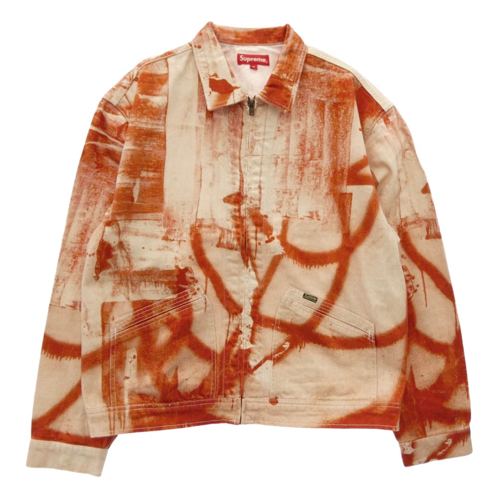 Supreme シュプリーム デニムジャケット 21AW x Christopher Wool クリストファー ウール デニム ワーク ジップアップ ジャケット ブルゾン オレンジ系 M【極上美品】【中古】