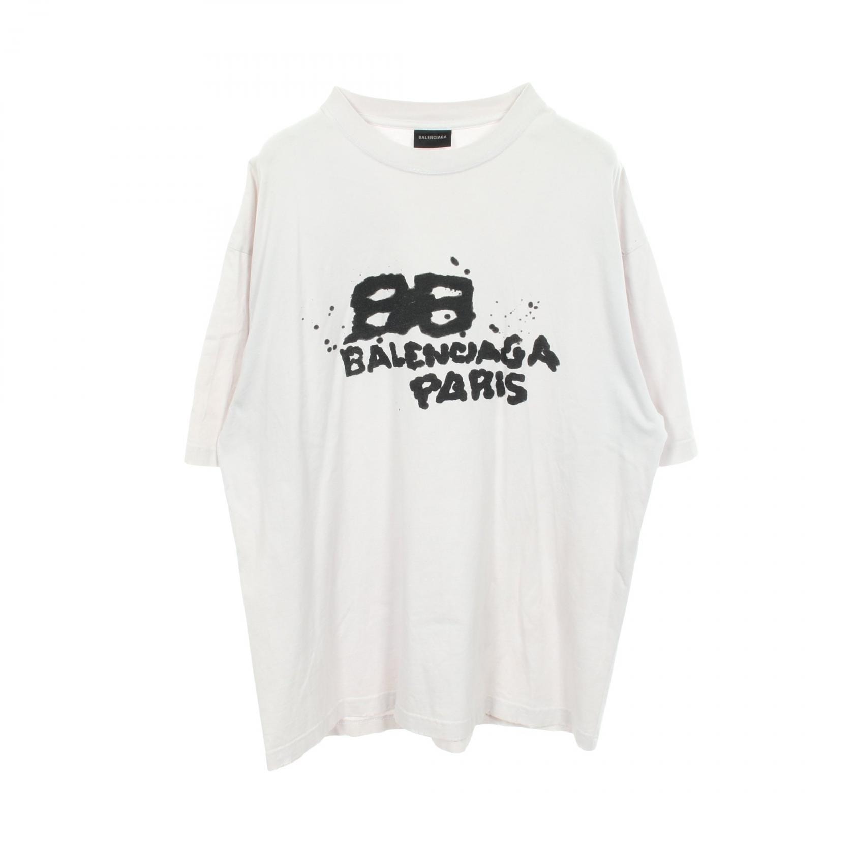 バレンシアガ BALENCIAGA ロゴプリント ダメージ加工 半袖Tシャツ 衣料品 トップス コットン メンズ ホワイト系 612966 【中古】
